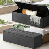 Oikiture Storage Ottoman XL Faux Linen Grey - 45-Degree Angle