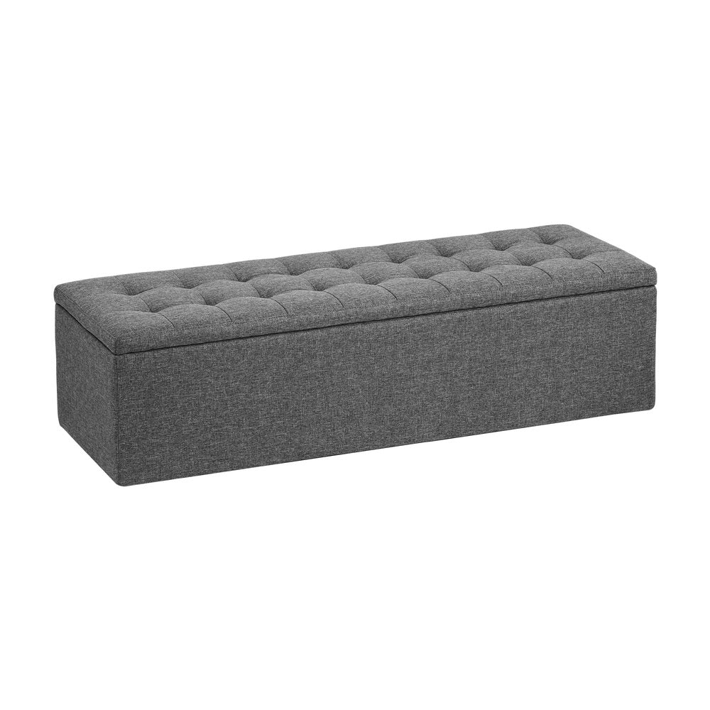 Oikiture Storage Ottoman XL Faux Linen Grey