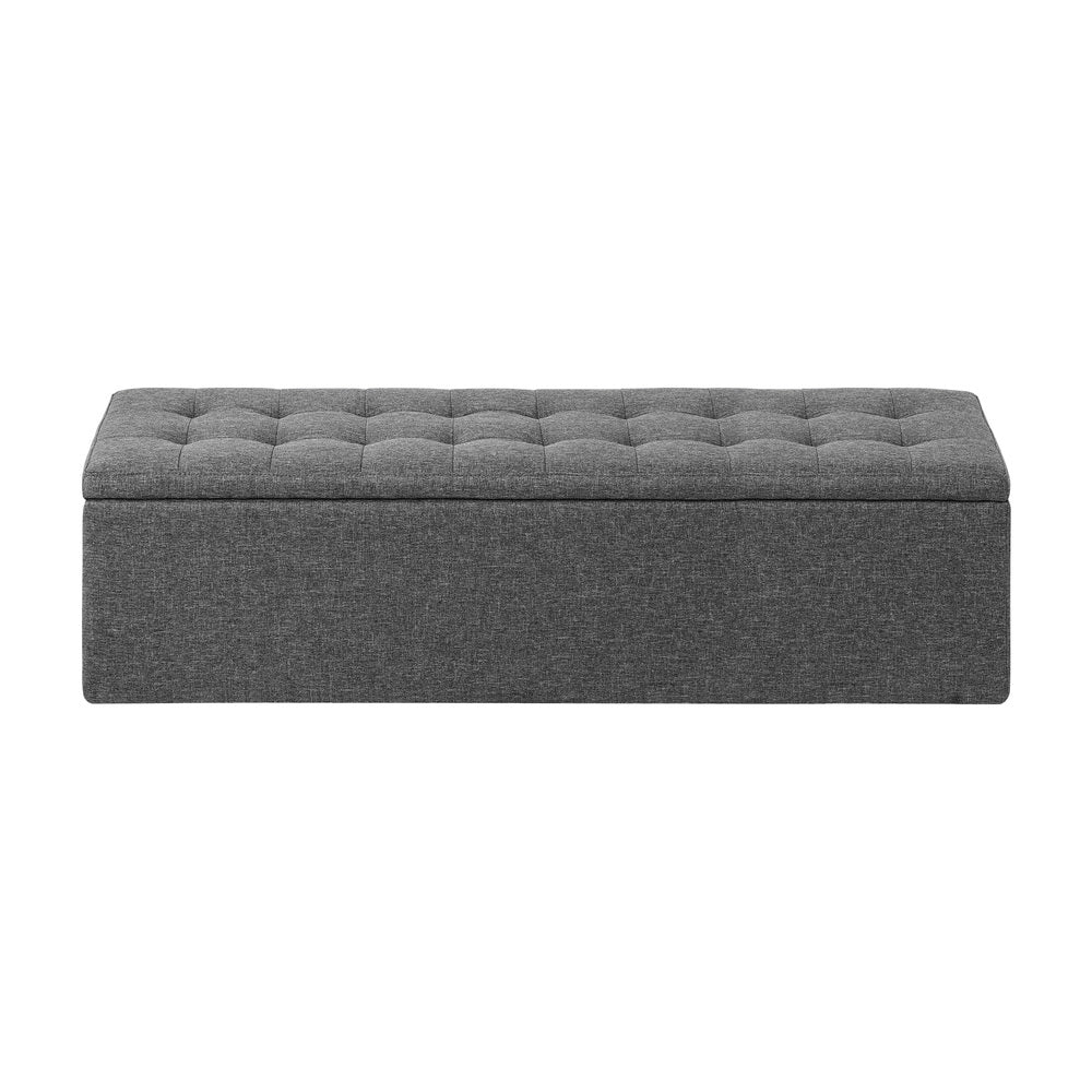 Oikiture Storage Ottoman XL Faux Linen Grey