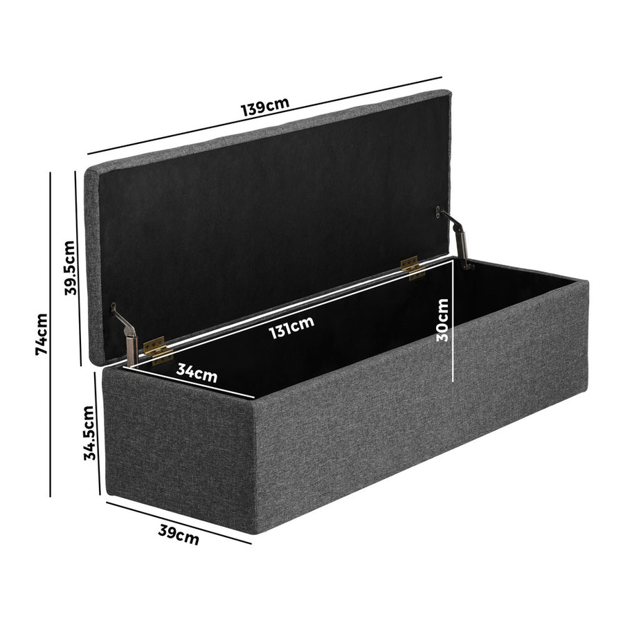 Oikiture Storage Ottoman XL Faux Linen Grey, image 4
