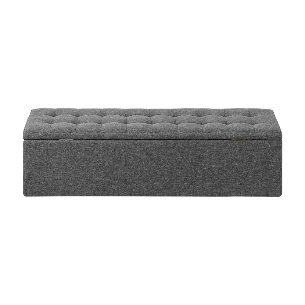Oikiture Storage Ottoman XL Faux Linen Grey