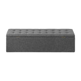 Oikiture Storage Ottoman XL Faux Linen Grey - Rear View