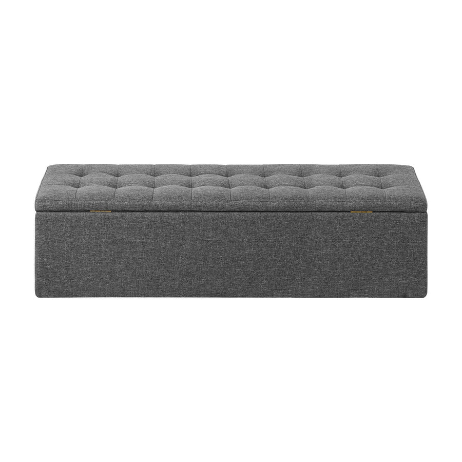 Oikiture Storage Ottoman XL Faux Linen Grey, image 6