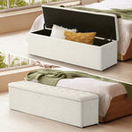 Oikiture Storage Ottoman XL Faux Sherpa White