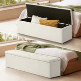 Oikiture Storage Ottoman XL Faux Sherpa White - 45-Degree Angle