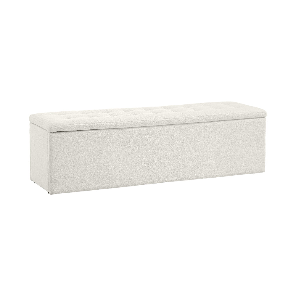 Oikiture Storage Ottoman XL Faux Sherpa White
