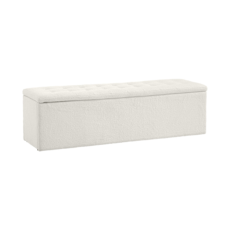 Oikiture Storage Ottoman XL Faux Sherpa White