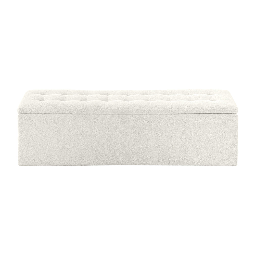 Oikiture Storage Ottoman XL Faux Sherpa White