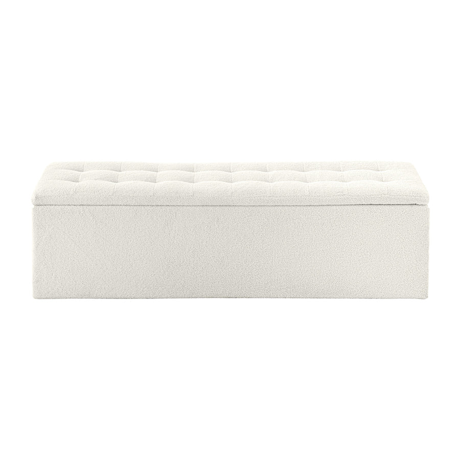Oikiture Storage Ottoman XL Faux Sherpa White