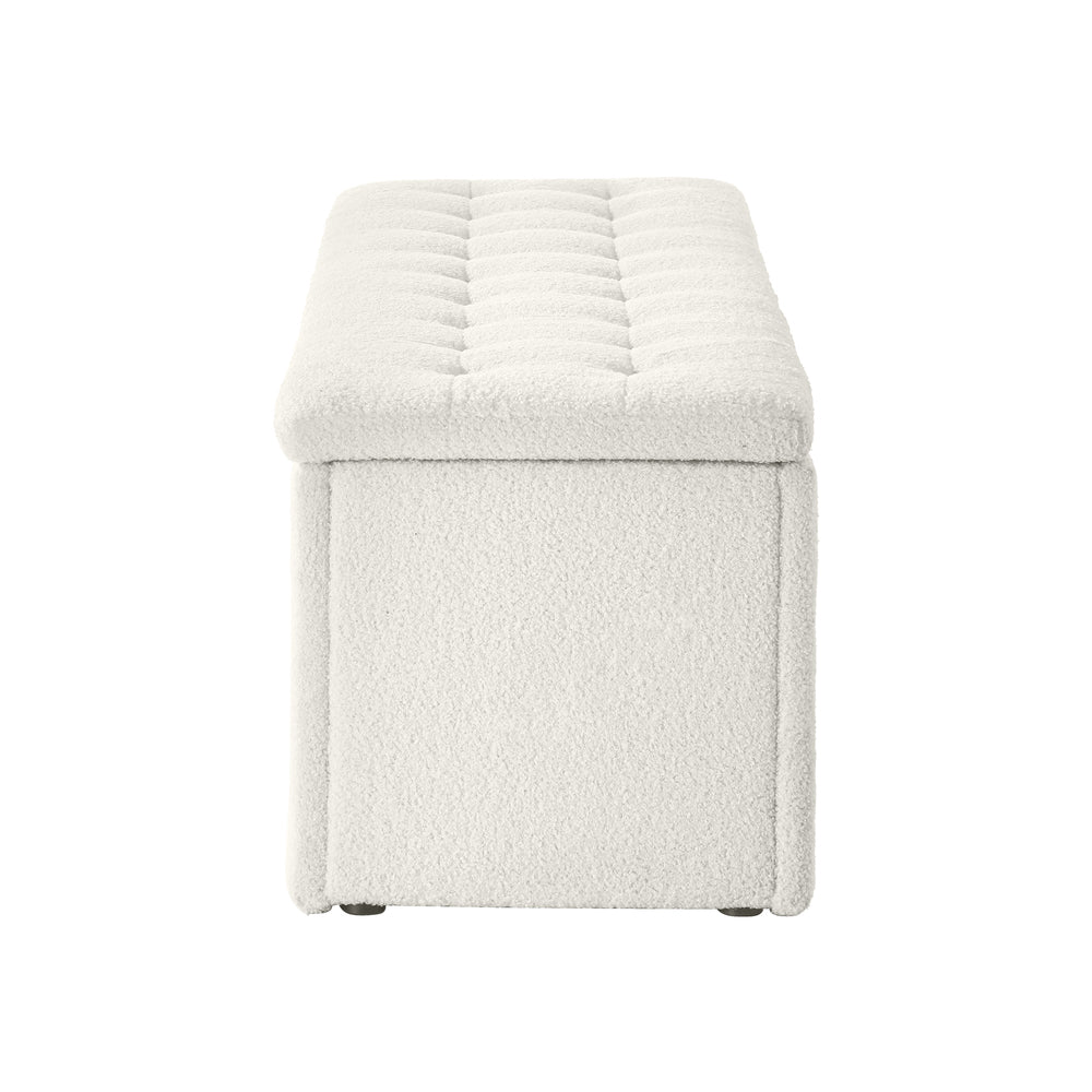 Oikiture Storage Ottoman XL Faux Sherpa White