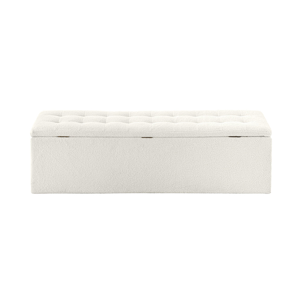 Oikiture Storage Ottoman XL Faux Sherpa White
