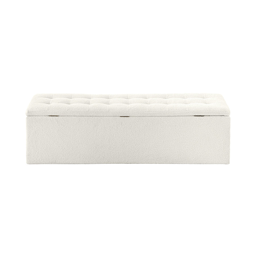 Oikiture Storage Ottoman XL Faux Sherpa White