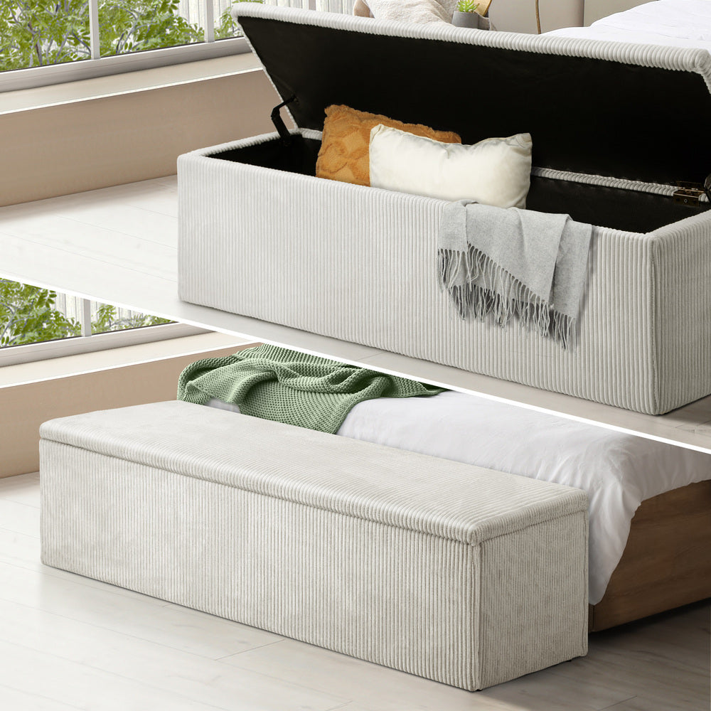 Oikiture Storage Ottoman Blanket Box XL Polyester Beige