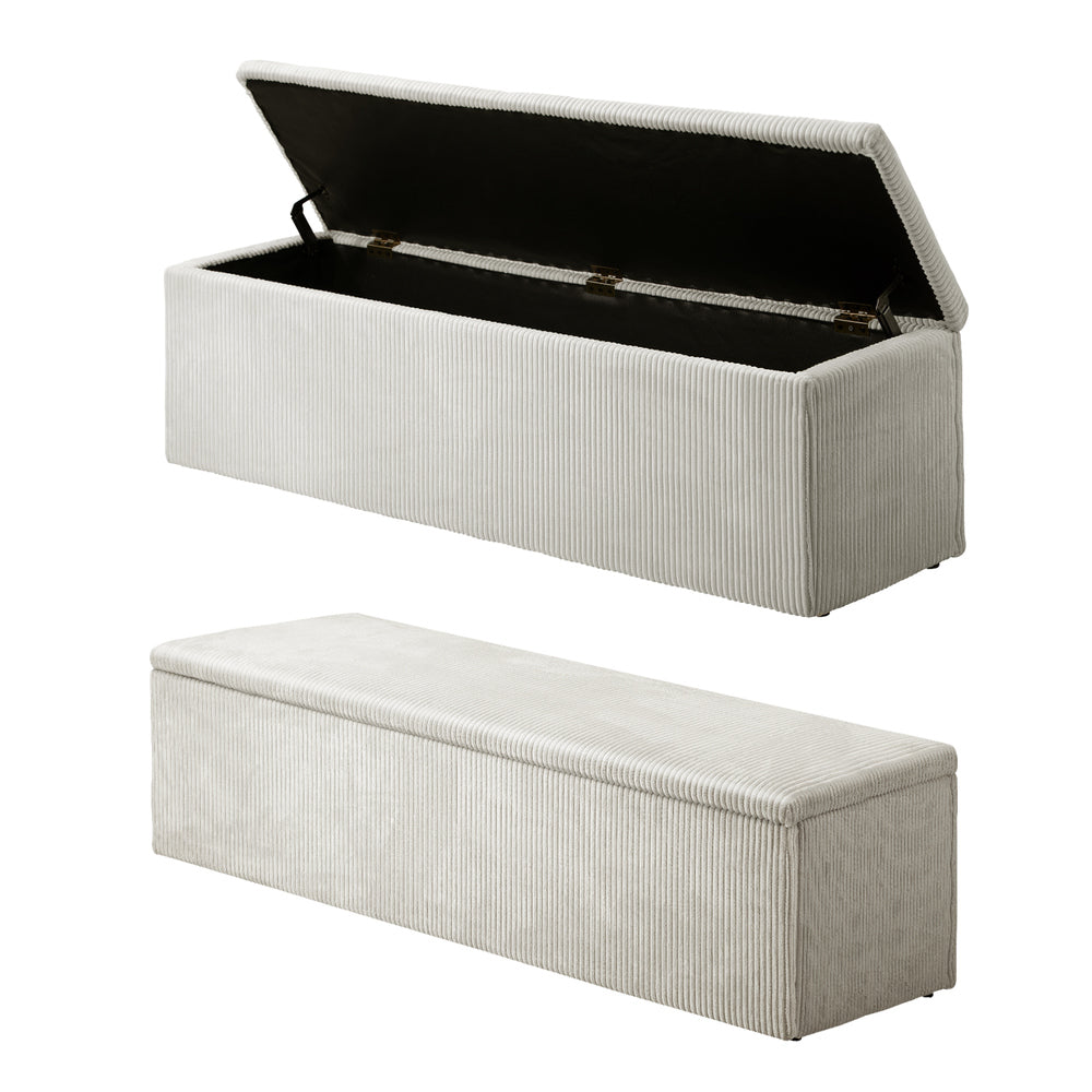 Oikiture Storage Ottoman Blanket Box XL Polyester Beige