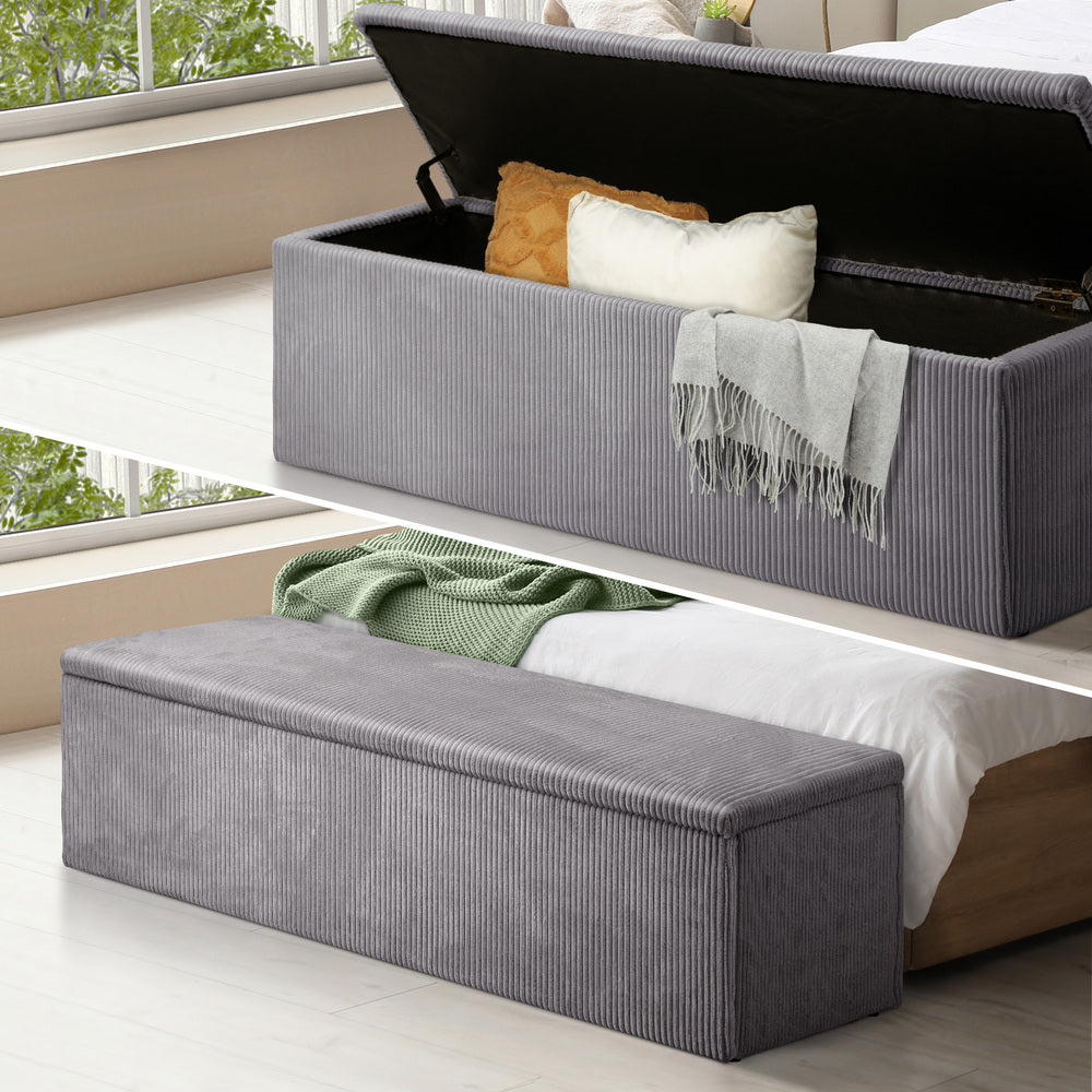 Oikiture Storage Ottoman Blanket Box XL Polyester Grey