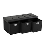 Artiss Storage Ottoman with 3 Cube Drawers Foot Stool Rest Foldable Black