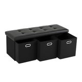 Artiss Storage Ottoman with 3 Cube Drawers Foot Stool Rest Foldable Black - Front View