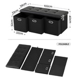 Artiss Storage Ottoman with 3 Cube Drawers Foot Stool Rest Foldable Black - Side View