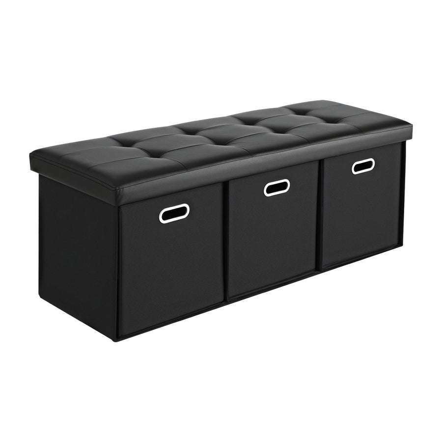 Artiss Storage Ottoman with 3 Cube Drawers Foot Stool Rest Foldable Black