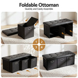 Artiss Storage Ottoman with 3 Cube Drawers Foot Stool Rest Foldable Black - 45-Degree Angle