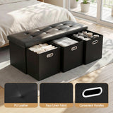 Artiss Storage Ottoman with 3 Cube Drawers Foot Stool Rest Foldable Black - Rear View