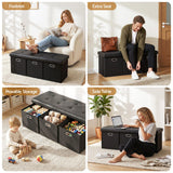 Artiss Storage Ottoman with 3 Cube Drawers Foot Stool Rest Foldable Black - Close-Up Angle