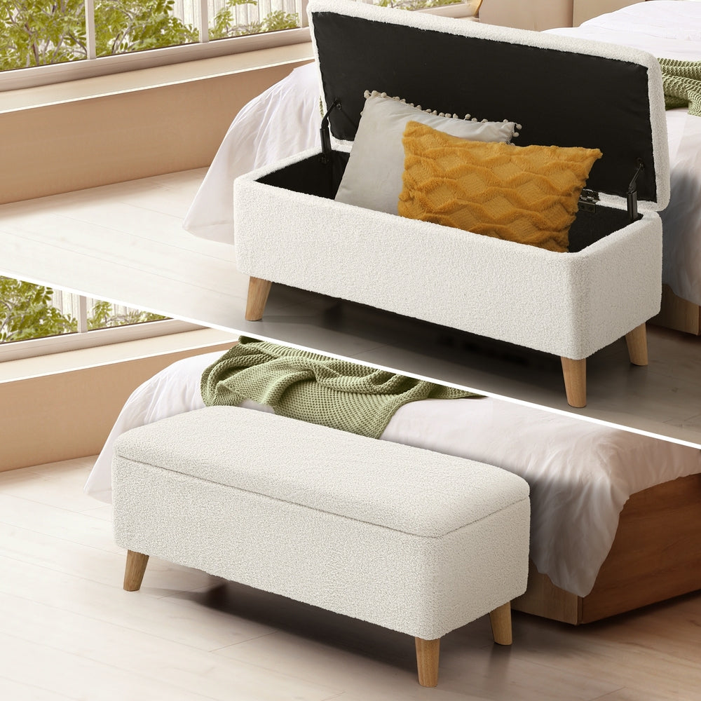 Oikiture Storage Ottoman Sherpa Fabric White