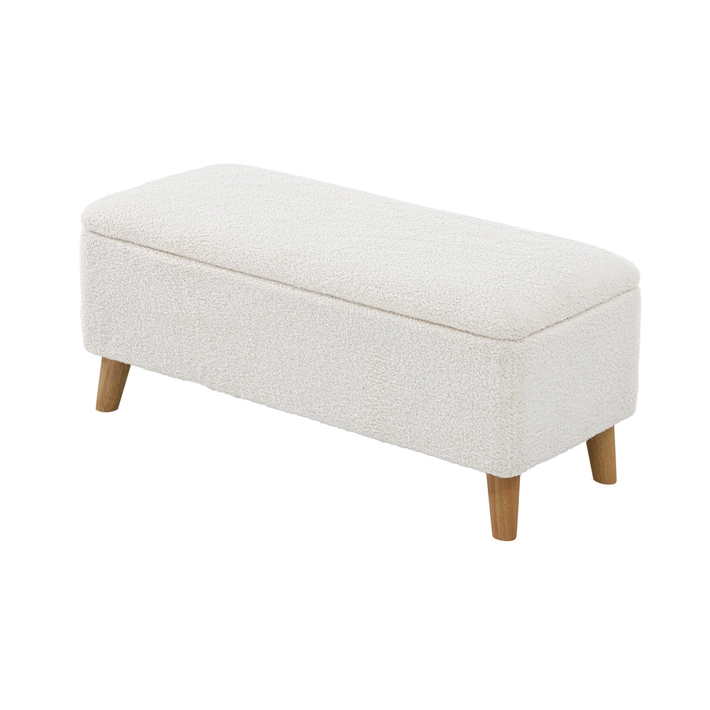 Oikiture Storage Ottoman Sherpa Fabric White