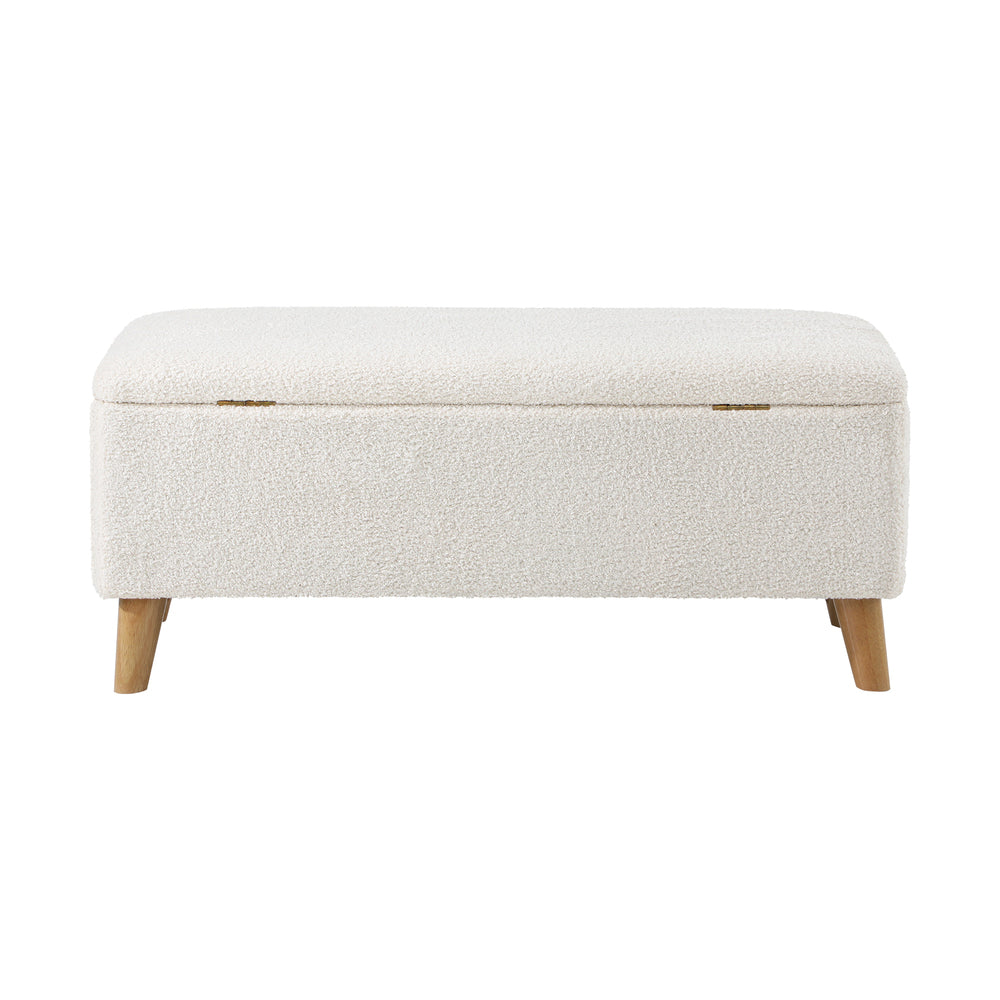 Oikiture Storage Ottoman Sherpa Fabric White