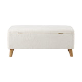 Oikiture Storage Ottoman Sherpa Fabric White - Front View