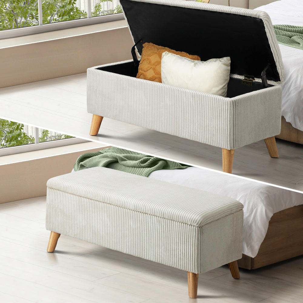 Oikiture Storage Ottoman Blanket Box LARGE Polyester Beige