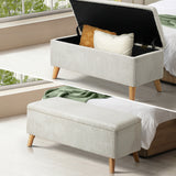 Oikiture Storage Ottoman Blanket Box LARGE Polyester Beige - Side View