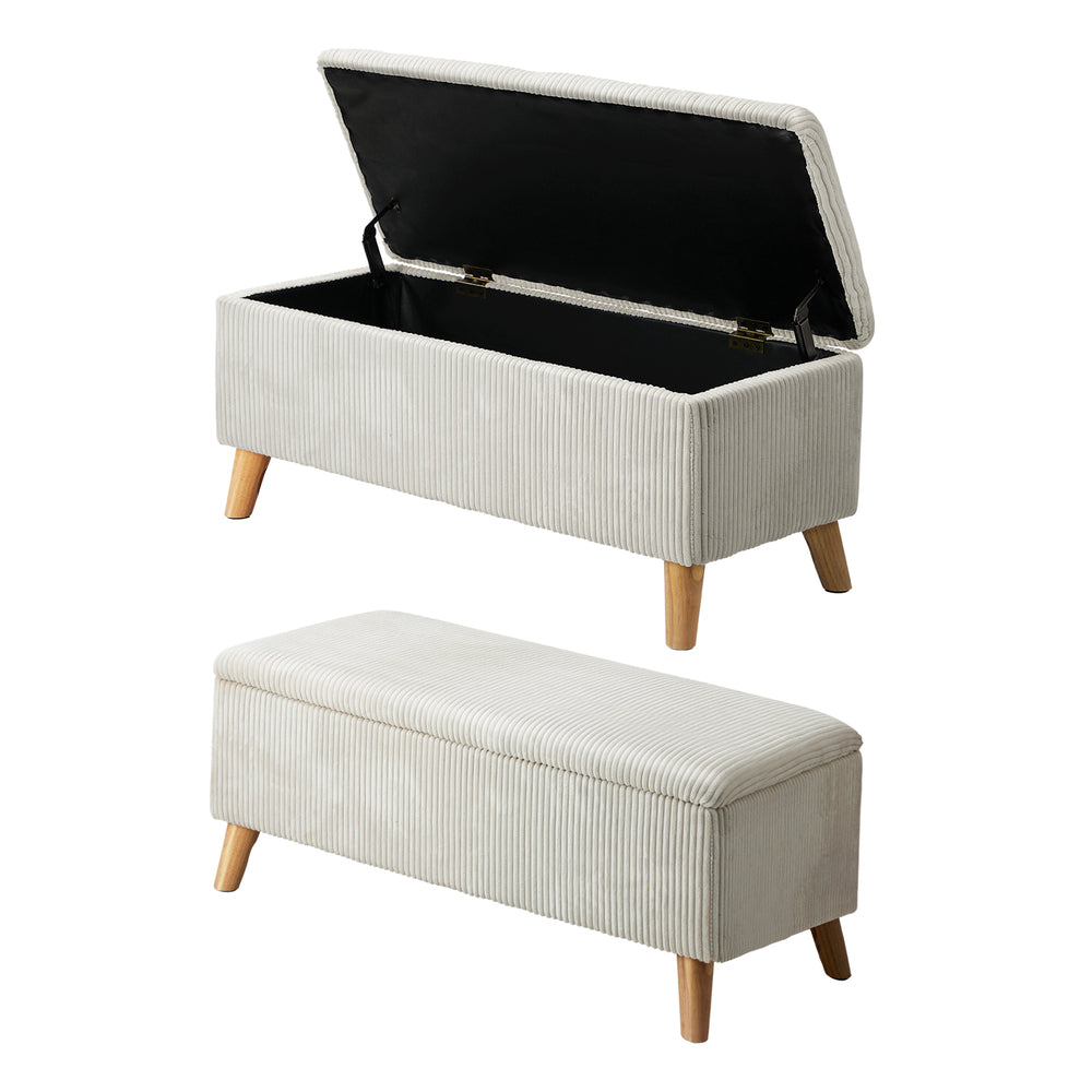 Oikiture Storage Ottoman Blanket Box LARGE Polyester Beige