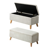Oikiture Storage Ottoman Blanket Box LARGE Polyester Beige - 45-Degree Angle