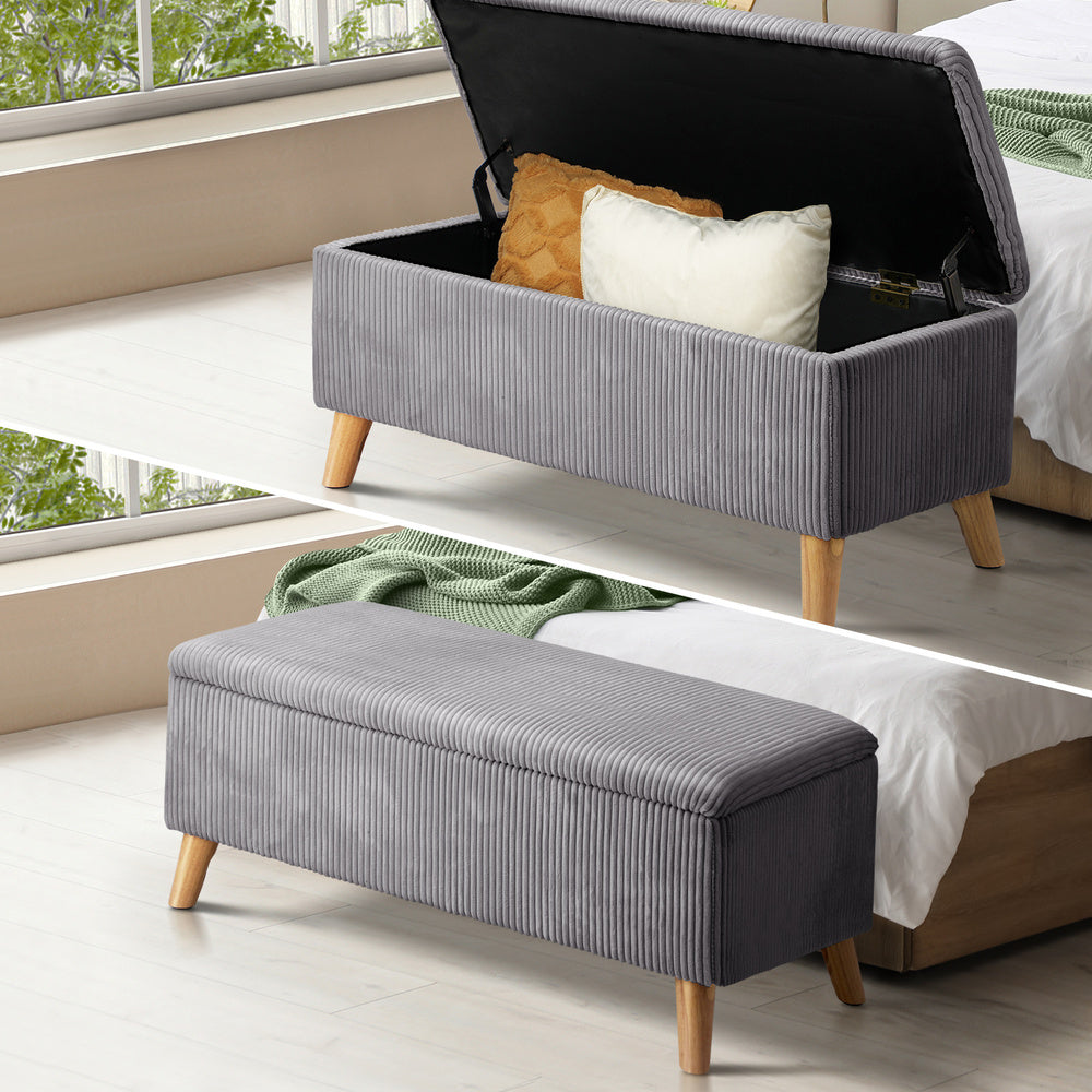 Oikiture Storage Ottoman Blanket Box LARGE Polyester Grey