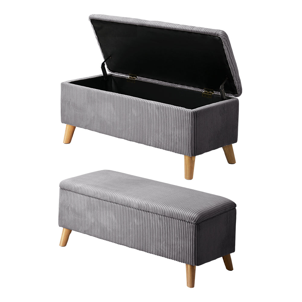 Oikiture Storage Ottoman Blanket Box LARGE Polyester Grey