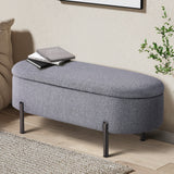 Oikiture Storage Ottoman Bench Oval Blanket Linen Grey - Extra Image