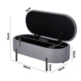 Oikiture Storage Ottoman Bench Oval Blanket Linen Grey
