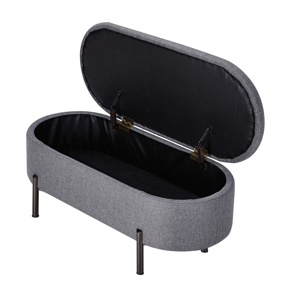 Oikiture Storage Ottoman Bench Oval Blanket Linen Grey