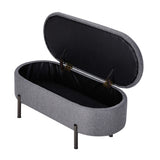 Oikiture Storage Ottoman Bench Oval Blanket Linen Grey