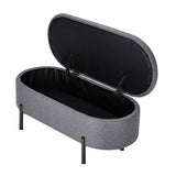 Oikiture Storage Ottoman Bench Oval Blanket Linen Grey - Low Angle
