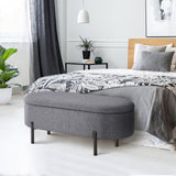 Oikiture Storage Ottoman Bench Oval Blanket Linen Grey - Side View