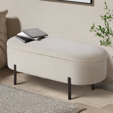 Oikiture Storage Ottoman Bench Oval Blanket Box Sherpa White - Close-Up Angle