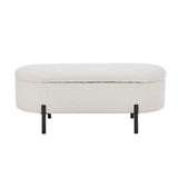 Oikiture Storage Ottoman Bench Oval Blanket Box Sherpa White