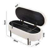 Oikiture Storage Ottoman Bench Oval Blanket Box Sherpa White