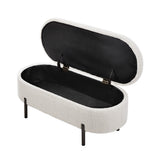 Oikiture Storage Ottoman Bench Oval Blanket Box Sherpa White