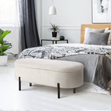 Oikiture Storage Ottoman Bench Oval Blanket Box Sherpa White