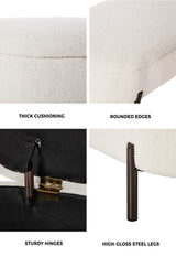 Oikiture Storage Ottoman Bench Oval Blanket Box Sherpa White - Low Angle