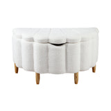 Oikiture Storage Ottoman Scallop Boucle Fleece Foot Stool Seat Chest - Close-Up Angle