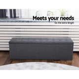 Artiss Storage Ottoman Blanket Box 140cm Linen Dark Grey - Top-Down View